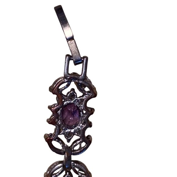 Elegant Silver Bracelet With Purple & Clear Gemstones - Picture 6 of 11